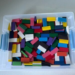Dominoes, wooden, assorted colors